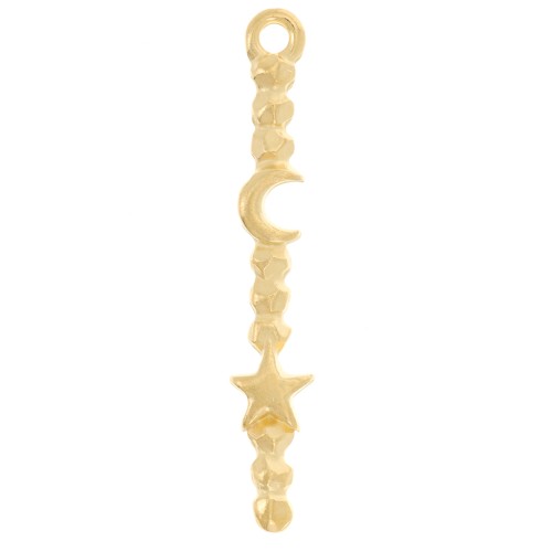 Colgante barra trabajada 30x5 mm motivo luna y estrella - Dorado con oro fino x1