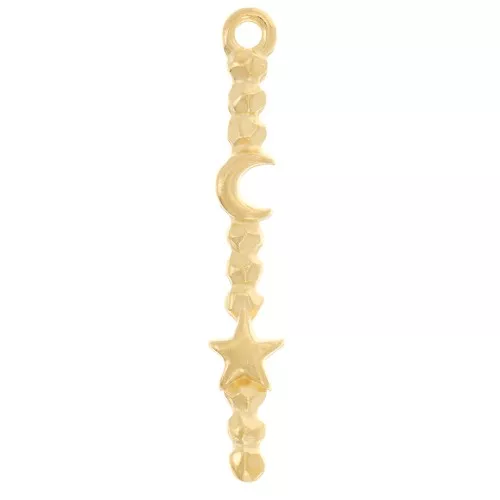 Colgante barra trabajada 30x5 mm motivo luna y estrella - Dorado con oro fino x1