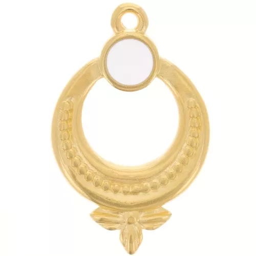 Colgante étnico texturizado 15 mm con resina epoxi - Dorado - Blanco x1