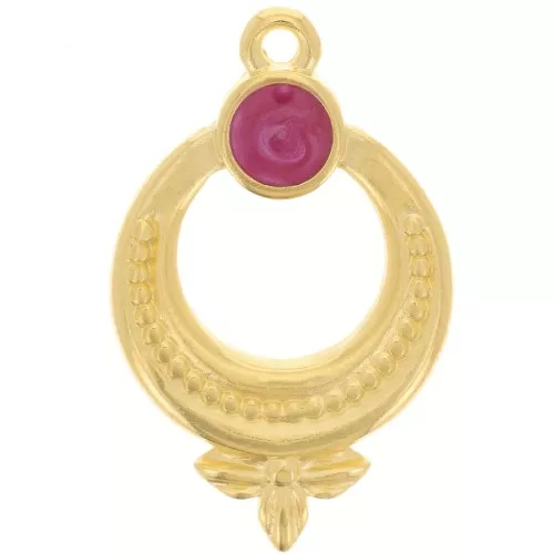 Colgante étnico texturizado de 15 mm con resina epoxi - Dorado oro fino - Ciruela nacarada