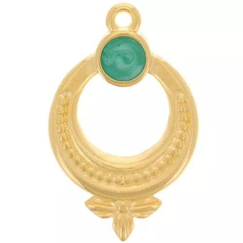Colgante étnico texturizado 15 mm con resina epoxi - Dorado oro fino - Perla verde