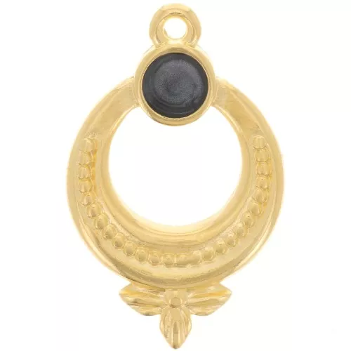 Colgante étnico texturizado 15 mm con resina epoxi - Dorado oro fino - Perla negra