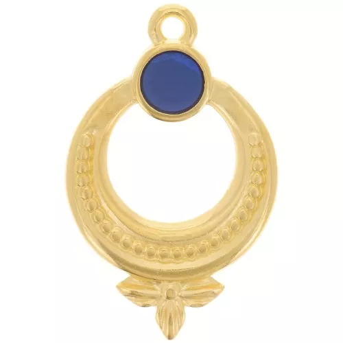 Colgante étnico texturizado de 15 mm en resina epoxi con efecto vidriera, dorado con oro fino - Azul