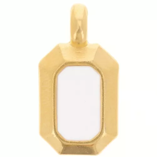Colgante rectángulo 18x10 mm con resina epoxi - Dorado oro fino - Blanco x1