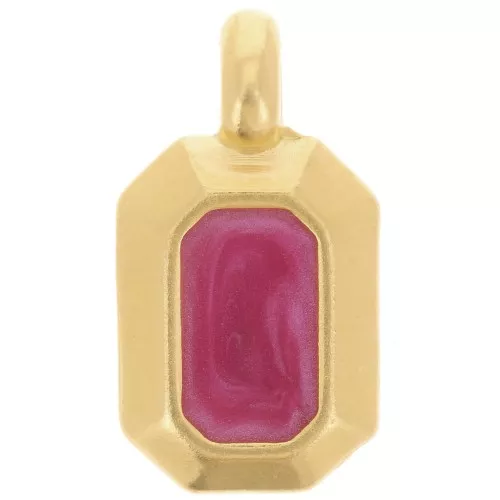 Colgante rectángulo 18x10 mm con resina epoxi - Dorado oro fino - Perla ciruela x1