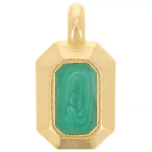 Colgante rectángulo 18x10 mm con resina epoxi - Dorado oro fino - Perla verde x1