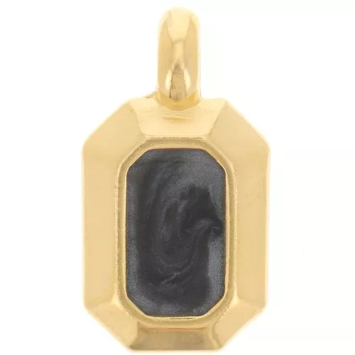 Colgante rectángulo 18x10 mm con resina epoxi - Dorado oro fino - Perla negra x1