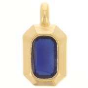 Colgante rectángulo 18x10mm resina epoxi efecto vidriera - Dorado - Azul x1