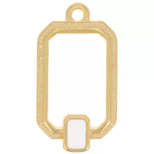 Colgante rectángulo 22x12 mm resina epoxi - Dorado - Blanco x1