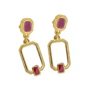 Colgante rectángulo 22x12 mm resina epoxi - Dorado - Blanco x1