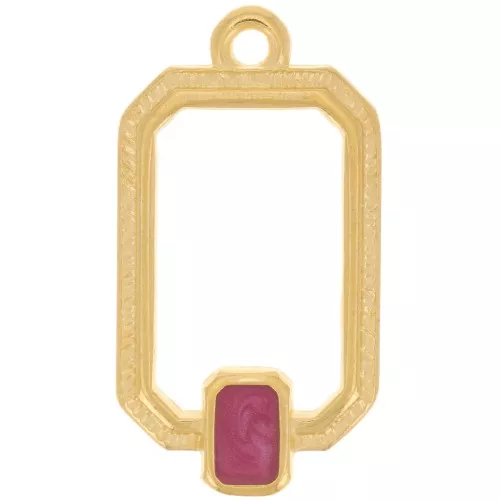 Colgante rectángulo 22x12 mm resina epoxi - Dorado fino - Ciruela nacarada x1