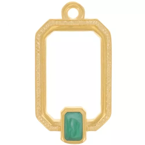 Colgante rectángulo 22x12 mm resina epoxi - Dorado - Perla verde x1