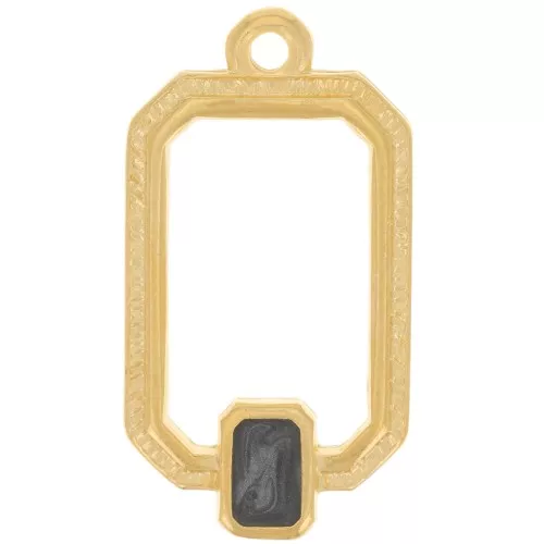 Colgante rectángulo 22x12 mm resina epoxi - Dorado - Perla negra x1