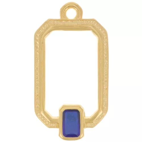 Colgante rectángulo 22x12mm resina epoxy vitrail - Dorado - Azul x1