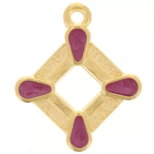 Colgante rombo calado 19x16 mm resina epoxi - Dorado - Ciruela nacarada x1