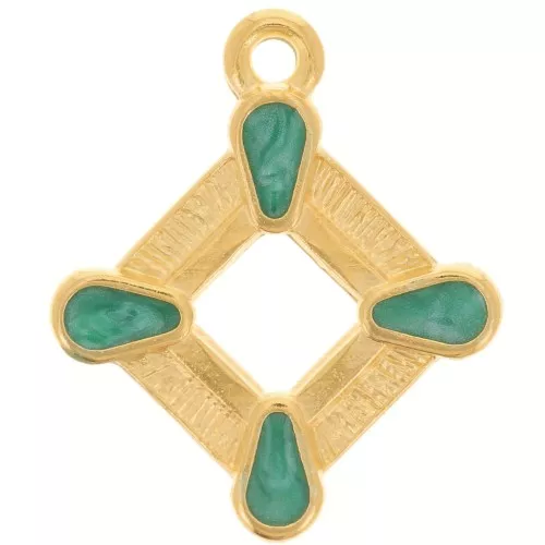 Colgante rombo calado 19x16 mm resina epoxi - Dorado - Perla verde x1