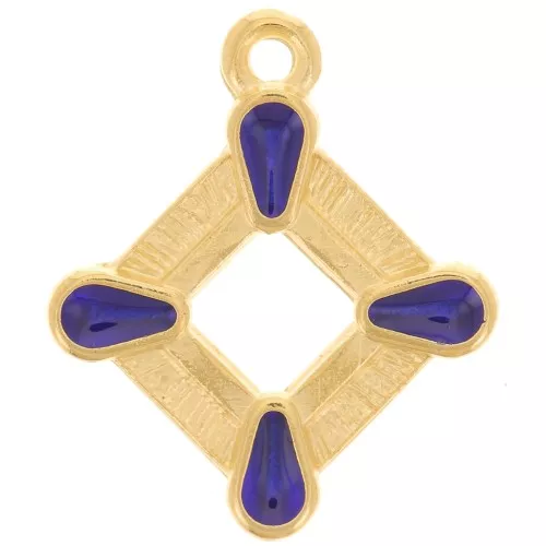 Colgante rombo calado19x16 mm resina epoxi vitrail - Dorado - Azul x1
