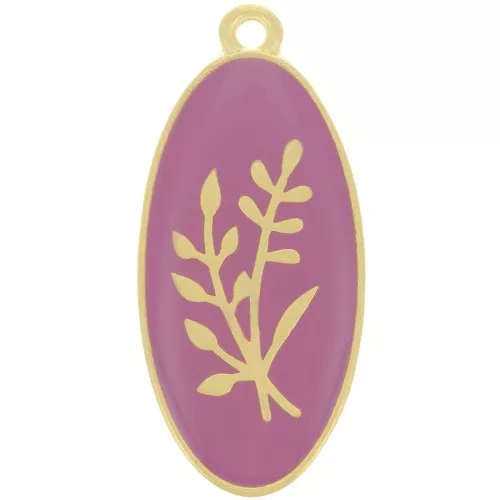 Colgante ovalado 27x13 mm flor - resina epoxi - Dorado con oro fino - Ciruela x1