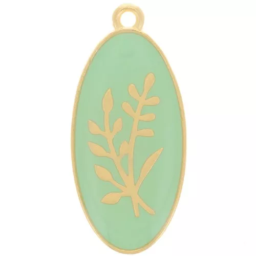 Colgante ovalado 27x13 mm motivo flor - resina epoxi - Dorado oro fino - Menta x1
