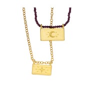 Colgante rectángulo 16x21,5 mm - motivo luna - Dorado con oro fino x1