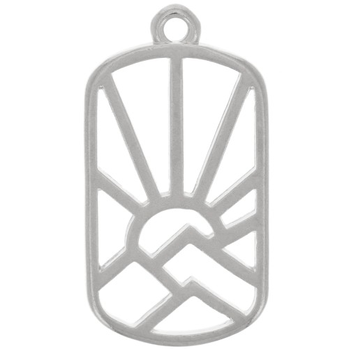 Colgante rectángulo 25x13,5 mm - sol y montañas - Plateado antiguo