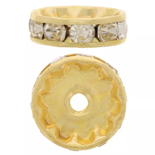 Perla rondel Strass 10 mm dorado/Crystal x1