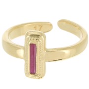 Anillo rectangular de resina epoxi - Talla 53 - Dorado con oro fino - Ciruela nacarada