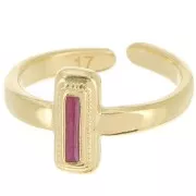 Anillo rectangular de resina epoxi - Talla 53 - Dorado con oro fino - Ciruela nacarada