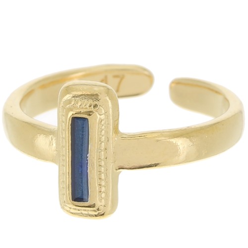 Anillo rectángulo - resina epoxi con efecto vidriera - Talla 53 - Dorado con oro fino - Azul