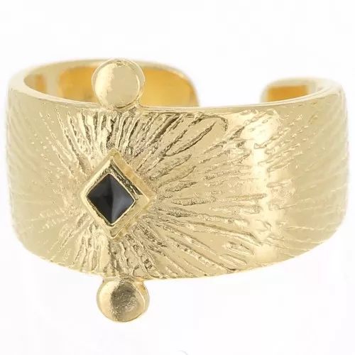 Anillo étnico grande - resina epoxi - Talla 54 - Dorado - Negro x1