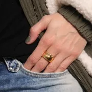 Anillo grande abombado - efecto cuerda trenzada - Talla 54 - Dorado x1