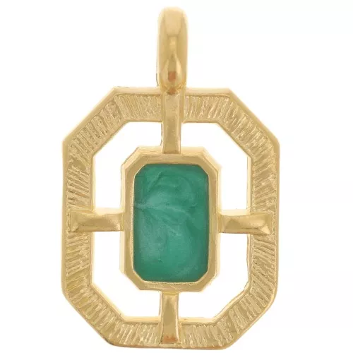 Colgante Octágono Texturado 21x13 mm resina epoxi - Dorado - Perla verde x1