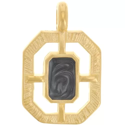 Colgante Octágono Texturado 21x13 mm resina epoxi - Dorado - Negro Nacarado x1