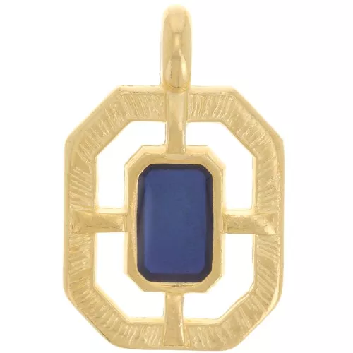 Colgante octágono texturado 21x13 mm resina epoxi vitrail - Chapado en oro - Azul