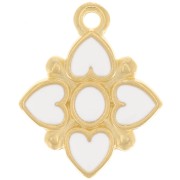 Colgante flor 17,5x14 mm motivo corazón resina epoxi - Dorado - Blanco x1|raw }}