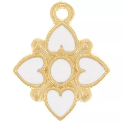 Colgante flor 17,5x14 mm motivo corazón resina epoxi - Dorado - Blanco x1