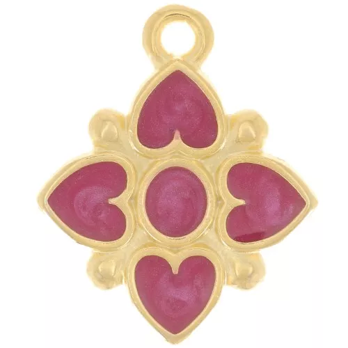 Colgante flor 17,5x14mm forma corazón resina epoxi - Dorado - Ciruela nacarado