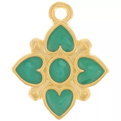Colgante flor 17,5x14mm motivo corazón resina epoxi - Dorado - Perla verde