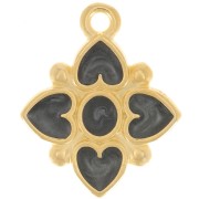 Colgante flor 17,5x14mm motivo corazón resina epoxi - Dorado - Perla negra|raw }}
