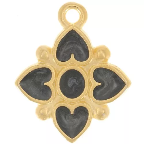 Colgante flor 17,5x14mm motivo corazón resina epoxi - Dorado - Perla negra