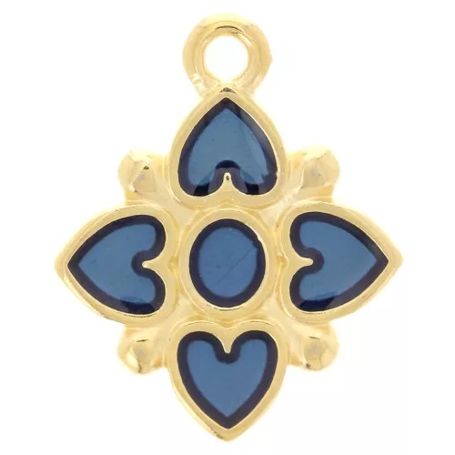 Colgante flor 17.5x14mm forma corazón resina epoxi vitrail Dorado con oro fino - Azul
