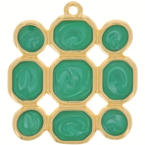 Colgante cuadrado 27x25 mm resina epoxi - Chapado en oro - Perla verde
