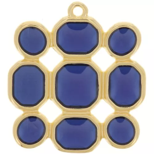 Colgante cuadrado 27x25 mm resina epoxi vitrail - Chapado en oro - Azul