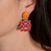 Colgante cuadrado 27x25 mm resina epoxi vitrail - Chapado en oro - Azul