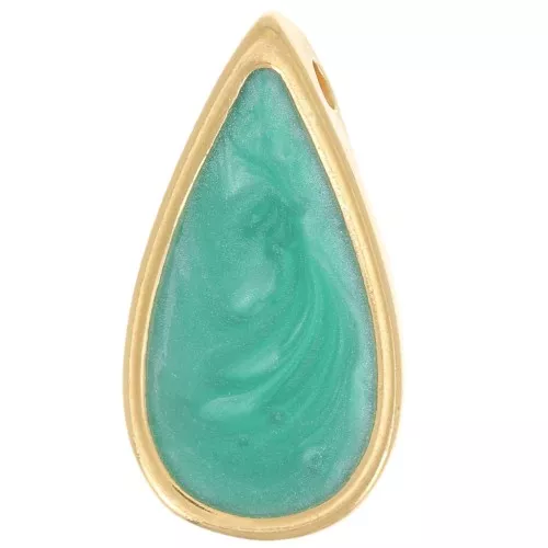 Colgante gota 17x9 mm resina epoxi - Dorado - Perla verde x1