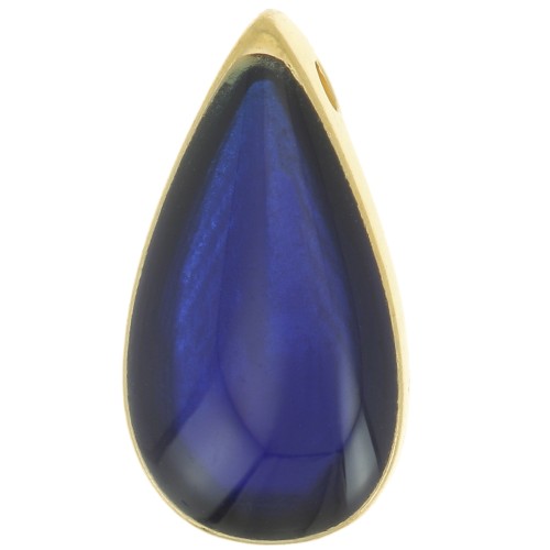 Colgante gota 17x9 mm resina epoxi efecto vidriera - Dorado - Azul x1