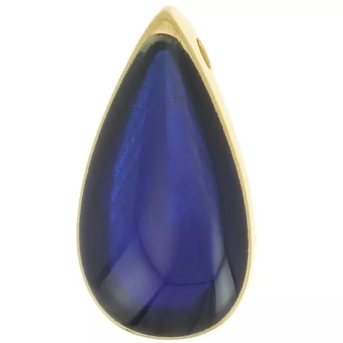 Colgante gota 17x9 mm resina epoxi efecto vidriera - Dorado - Azul x1