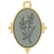 Colgante ovalado 21x15 mm motivo flor con resina epoxi - Chapado en oro - Azul x1