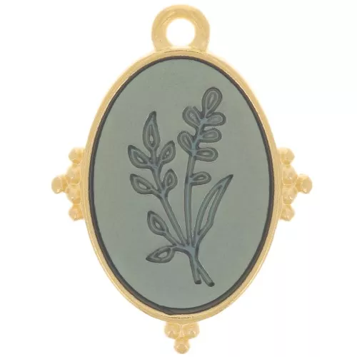 Colgante ovalado 21x15 mm motivo flor con resina epoxi - Chapado en oro - Azul x1