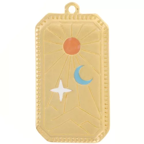 Colgante rectángulo 33x17mm motivo sol y luna - resina epoxi - Dorado x1